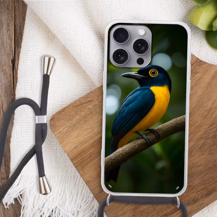 Telefoonhoesje met koord - Vogel - Tak - Geel - Bladeren — 3