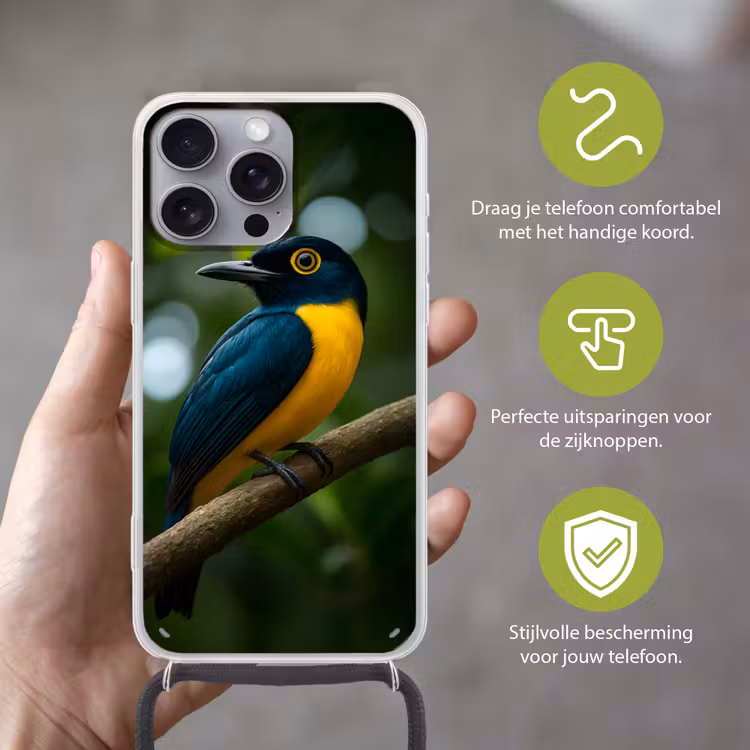 Telefoonhoesje met koord - Vogel - Tak - Geel - Bladeren — 4