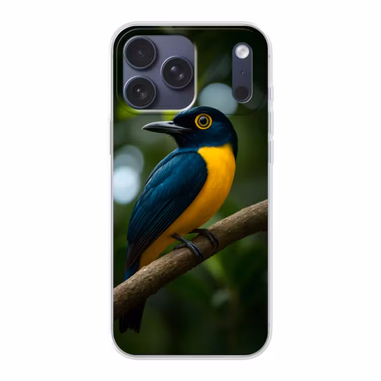 Telefoonhoesje Softcase - Vogel - Tak - Geel - Bladeren — 1