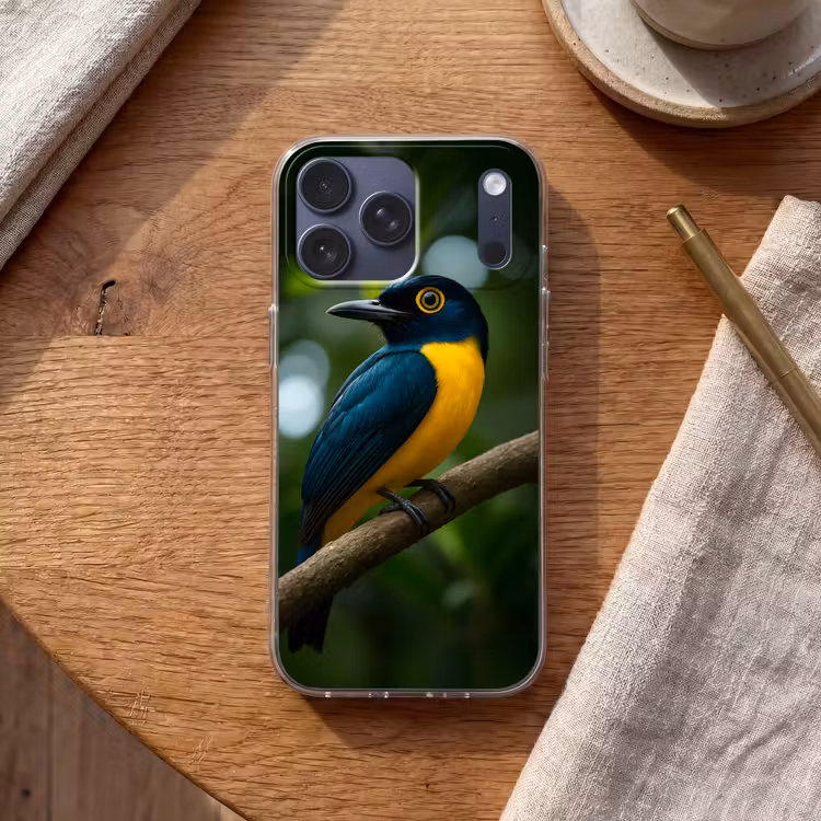 Telefoonhoesje Softcase - Vogel - Tak - Geel - Bladeren — 2