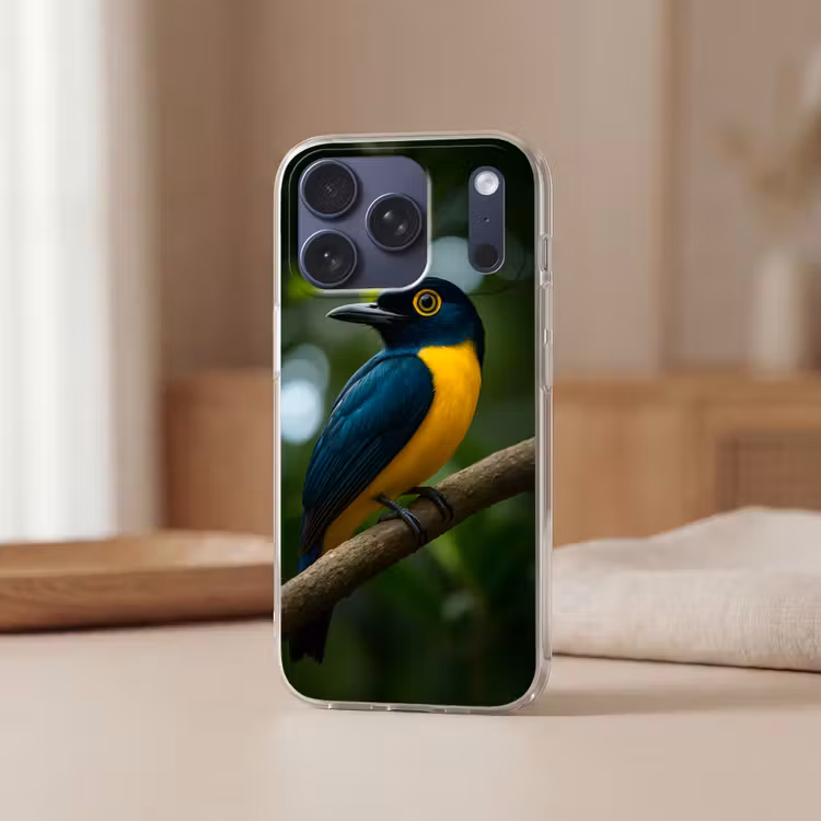 Telefoonhoesje Softcase - Vogel - Tak - Geel - Bladeren — 3