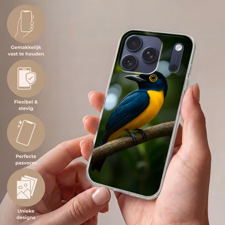 Telefoonhoesje Softcase - Vogel - Tak - Geel - Bladeren — 4