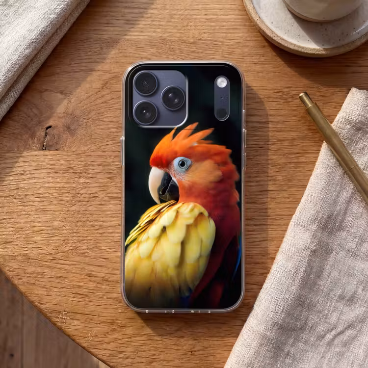 Telefoonhoesje Softcase - Close-up - Papegaai - Veren - Oranje — 2