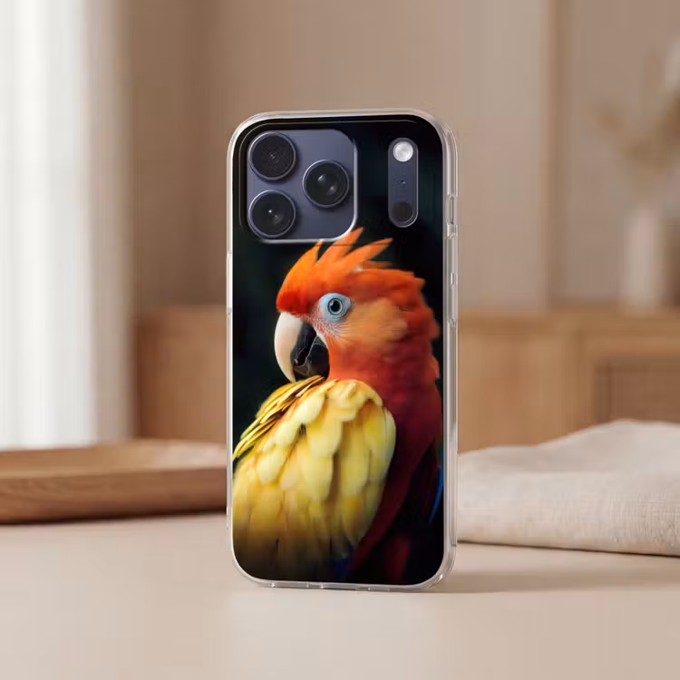 Telefoonhoesje Softcase - Close-up - Papegaai - Veren - Oranje — 3