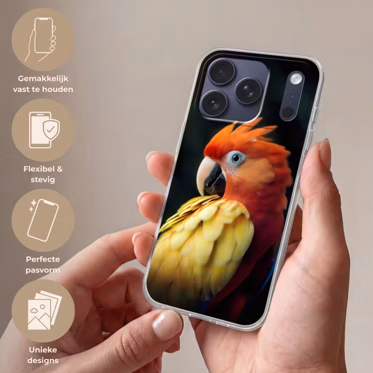 Telefoonhoesje Softcase - Close-up - Papegaai - Veren - Oranje — 4