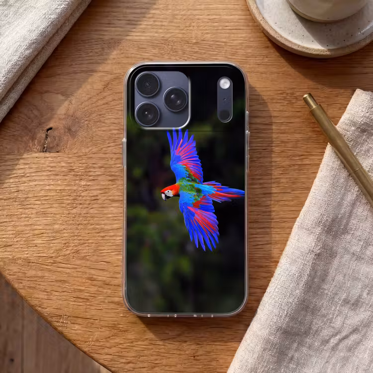 Telefoonhoesje Softcase - Felgekleurd - Papegaai - Bos - Vleugels — 2