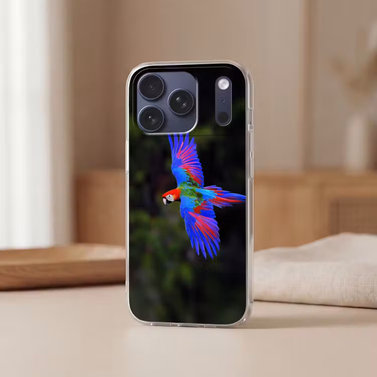 Telefoonhoesje Softcase - Felgekleurd - Papegaai - Bos - Vleugels — 3