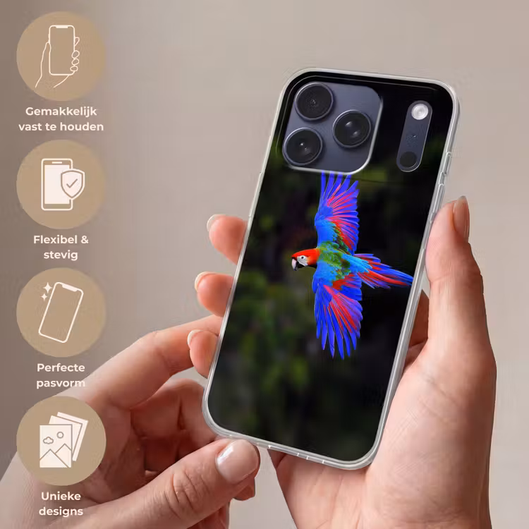 Telefoonhoesje Softcase - Felgekleurd - Papegaai - Bos - Vleugels — 4