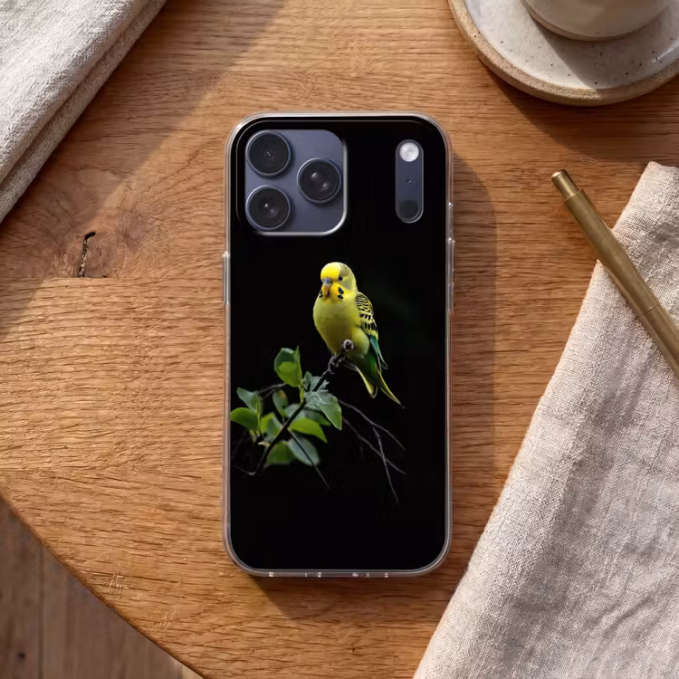 Telefoonhoesje Softcase - Parkiet - Tak - Bladeren - Geel — 2