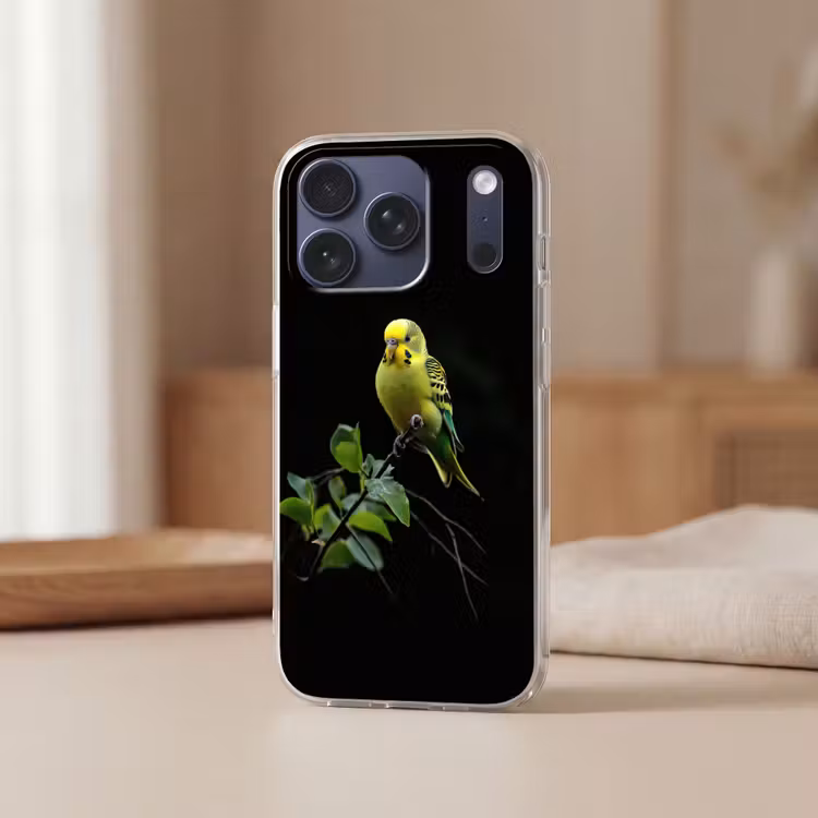 Telefoonhoesje Softcase - Parkiet - Tak - Bladeren - Geel — 3