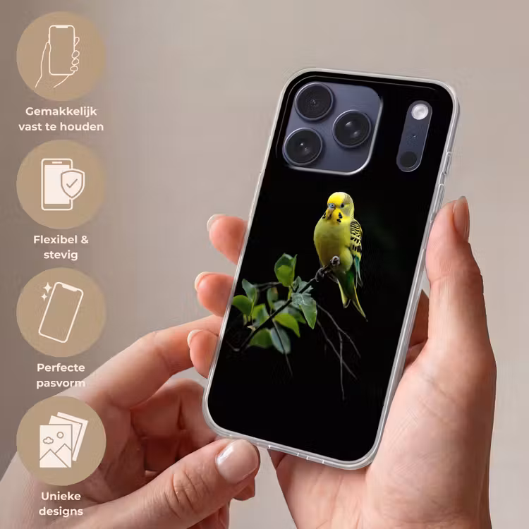 Telefoonhoesje Softcase - Parkiet - Tak - Bladeren - Geel — 4