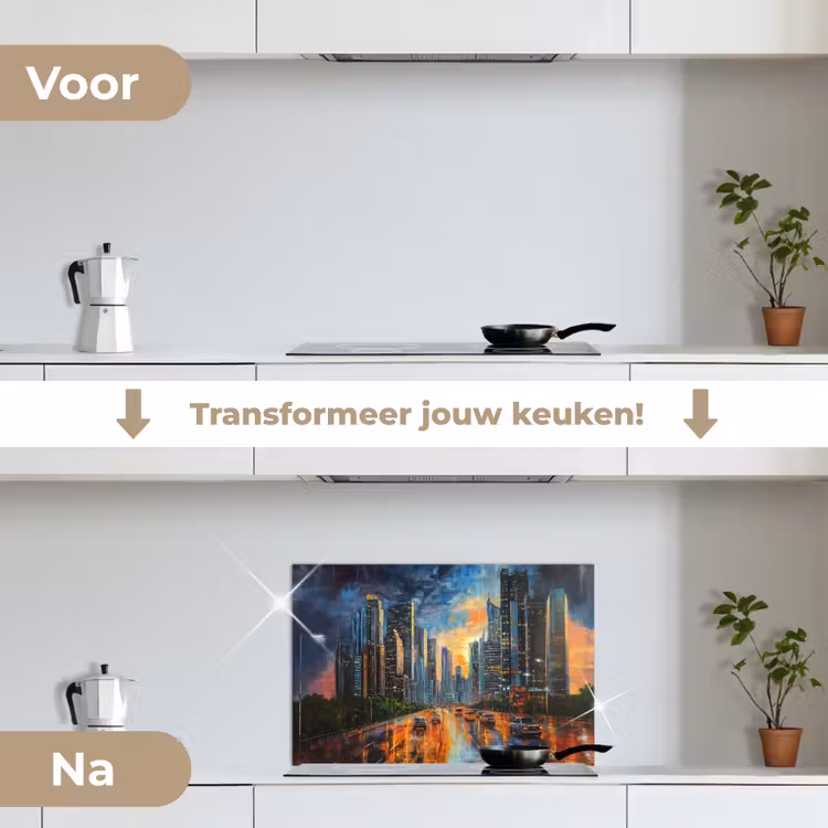 Spatscherm keuken - Auto - Skyline - Zon - Blauw — 3