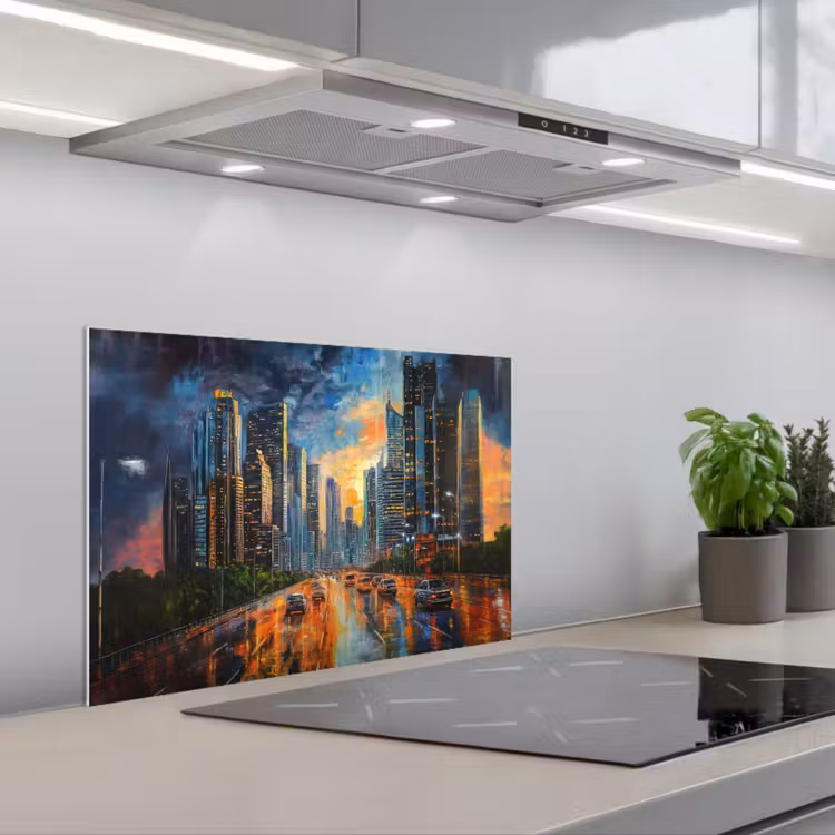Spatscherm keuken - Auto - Skyline - Zon - Blauw — 5