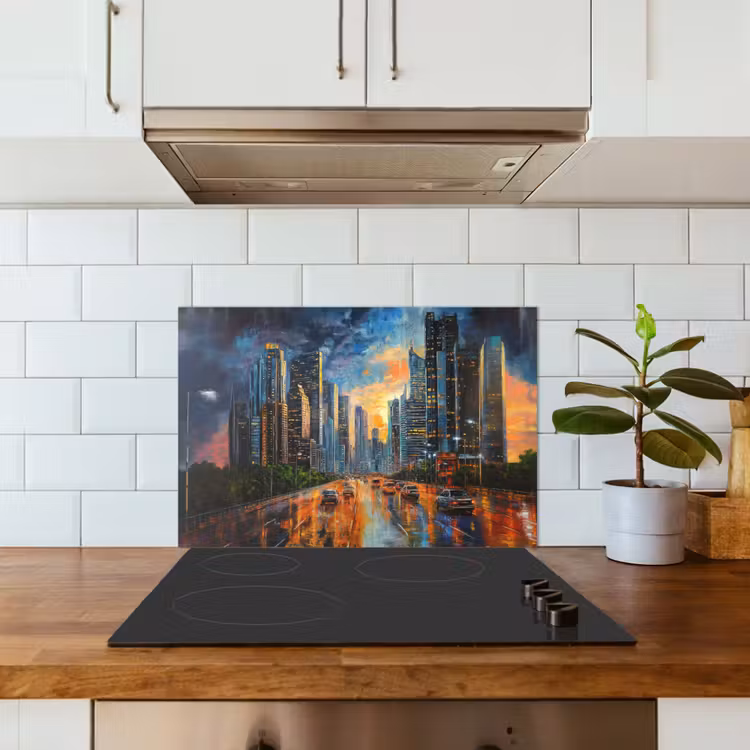 Spatscherm keuken - Auto - Skyline - Zon - Blauw — 6