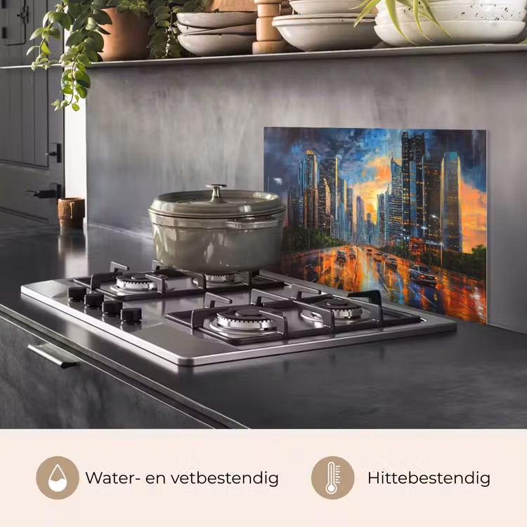 Spatscherm keuken - Auto - Skyline - Zon - Blauw — 7