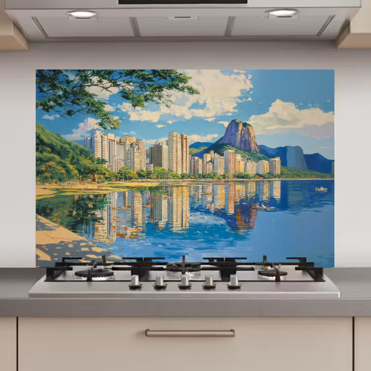 Spatscherm keuken - Berg - Skyline - Strand - Water — 1