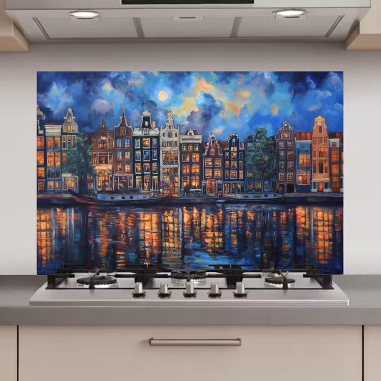 Spatscherm keuken - Grachten Amsterdam - Huizen - Stad - Kleurrijk — 1