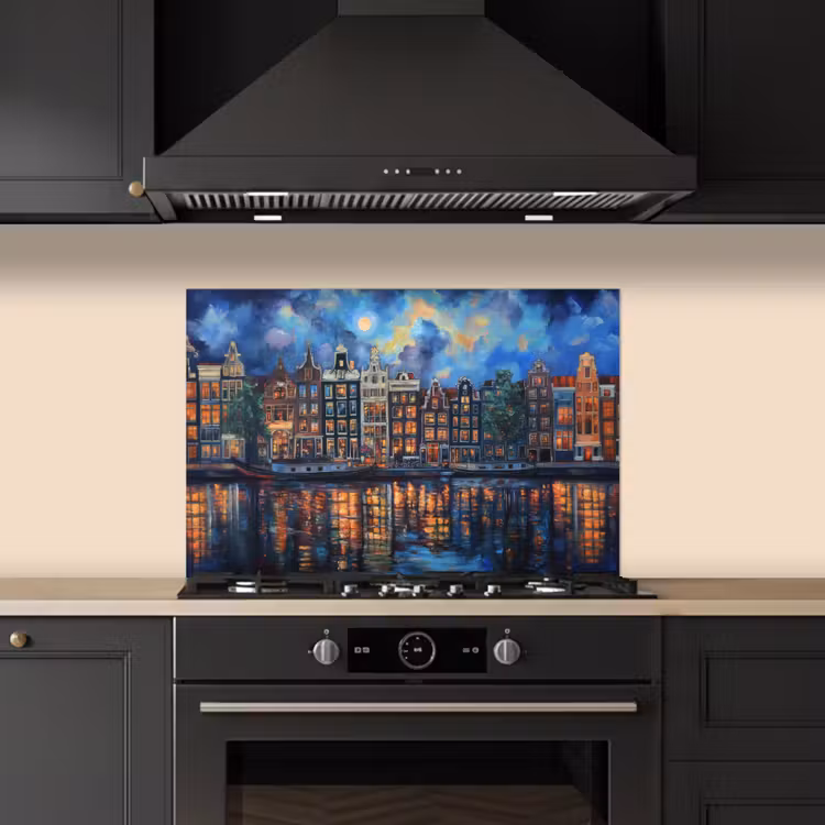 Spatscherm keuken - Grachten Amsterdam - Huizen - Stad - Kleurrijk — 2