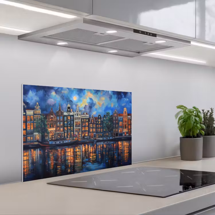 Spatscherm keuken - Grachten Amsterdam - Huizen - Stad - Kleurrijk — 5