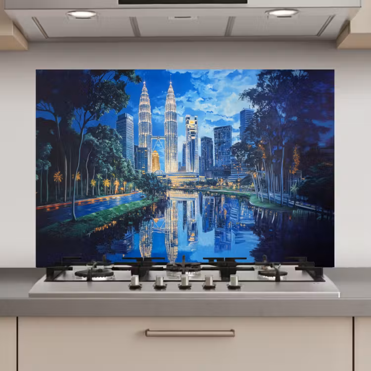 Spatscherm keuken - Stad Kuala Lumpur - Skyline - Wolkenkrabbers - Water — 1