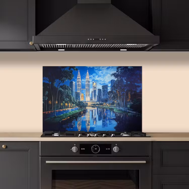Spatscherm keuken - Stad Kuala Lumpur - Skyline - Wolkenkrabbers - Water — 2