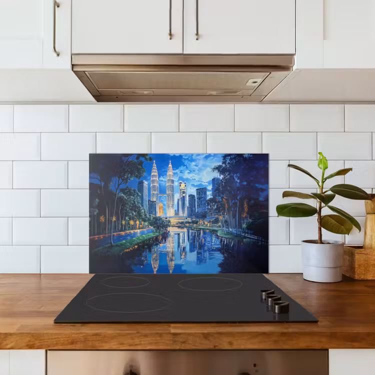 Spatscherm keuken - Stad Kuala Lumpur - Skyline - Wolkenkrabbers - Water — 6
