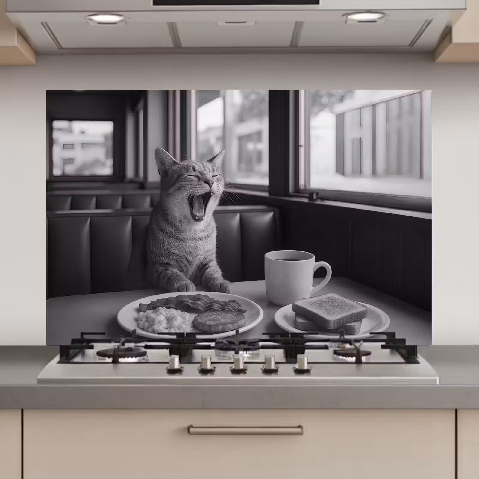 Spatscherm keuken - Kat - Koffie - Brood - Zwart — 1