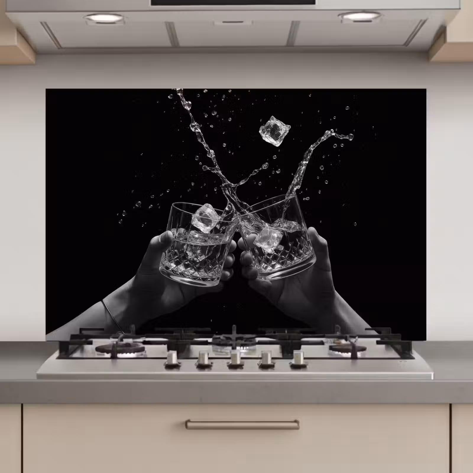 Spatscherm keuken - Whiskyglazen - Ijs - Spetters - Zwart — 1