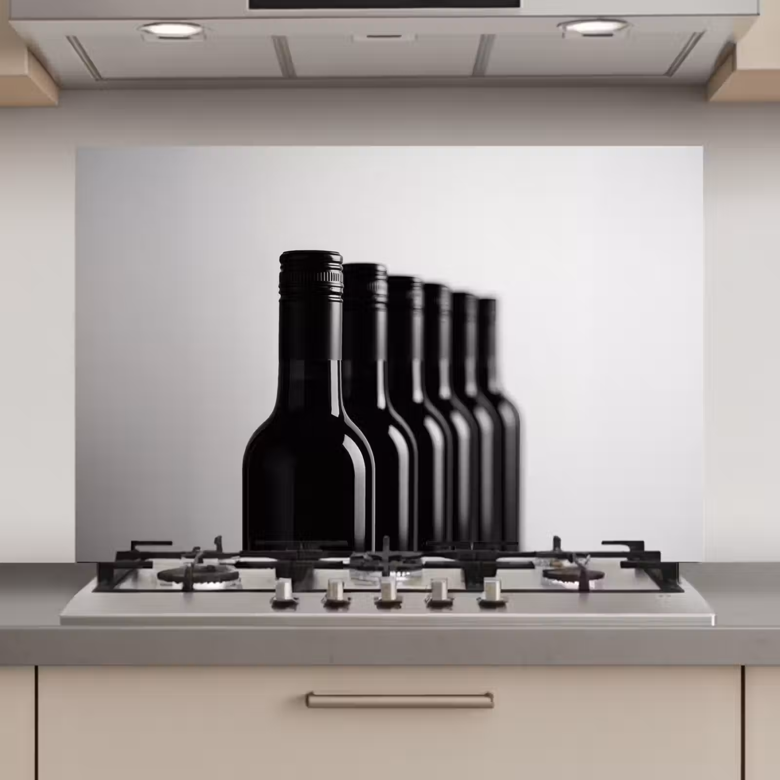 Spatscherm keuken - Wijnflessen - Zwart - Minimalistisch — 1