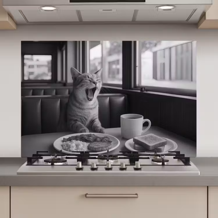 Spatscherm keuken - Kat - Koffie - Brood - Zwart — 1