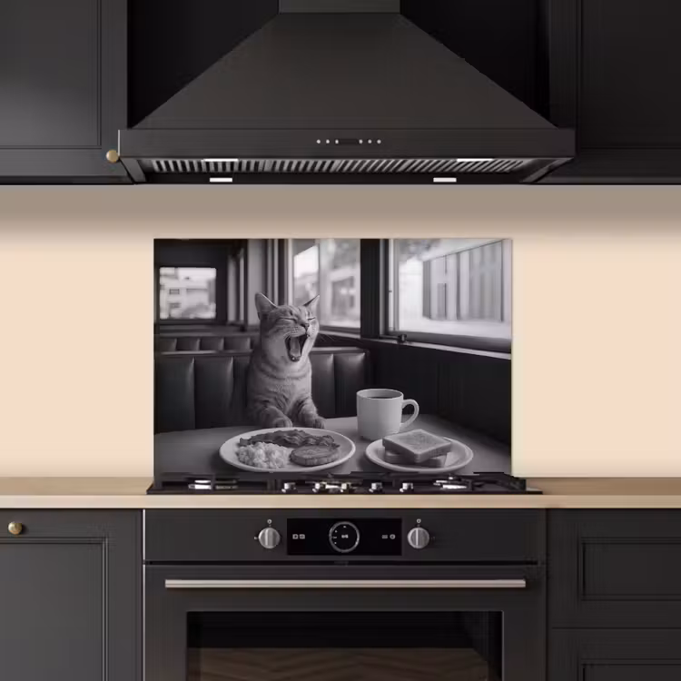 Spatscherm keuken - Kat - Koffie - Brood - Zwart — 2