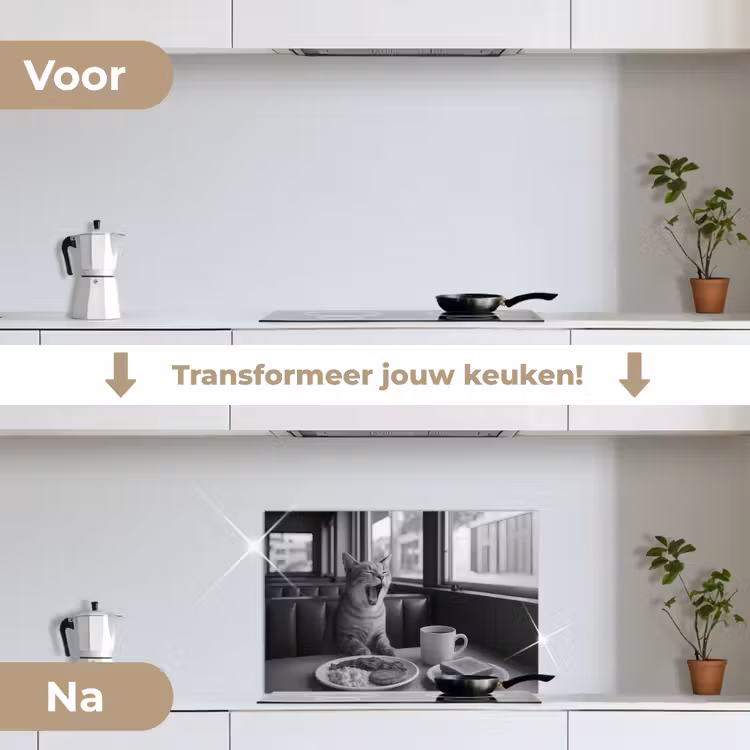Spatscherm keuken - Kat - Koffie - Brood - Zwart — 3