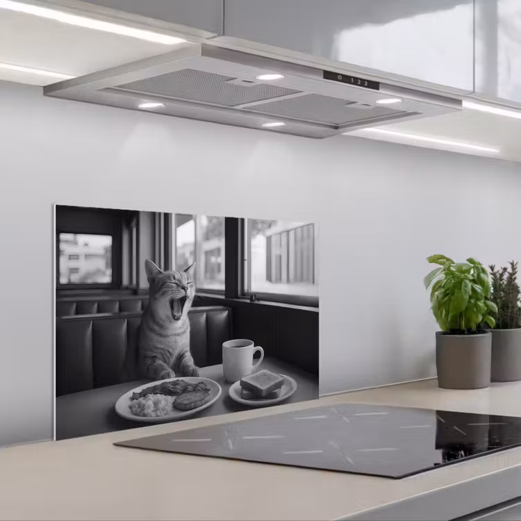 Spatscherm keuken - Kat - Koffie - Brood - Zwart — 5