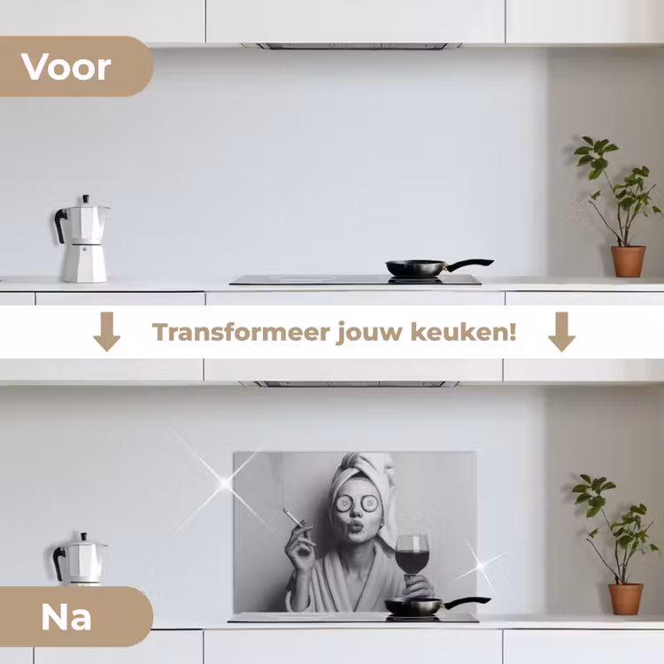 Spatscherm keuken - Vrouw - Masker - Wijn - Sigaret — 3