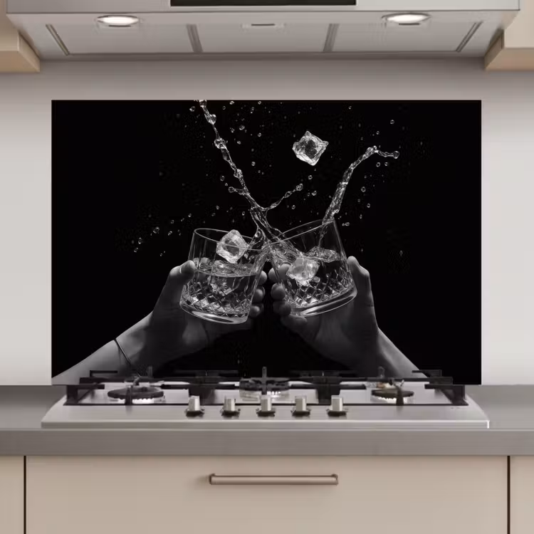 Spatscherm keuken - Whiskyglazen - Ijs - Spetters - Zwart — 1