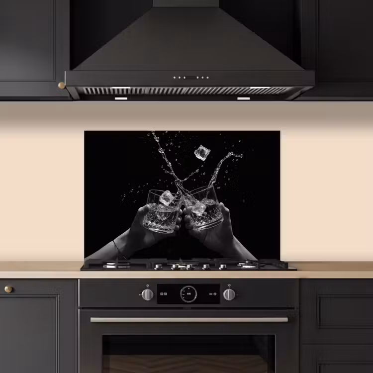 Spatscherm keuken - Whiskyglazen - Ijs - Spetters - Zwart — 2