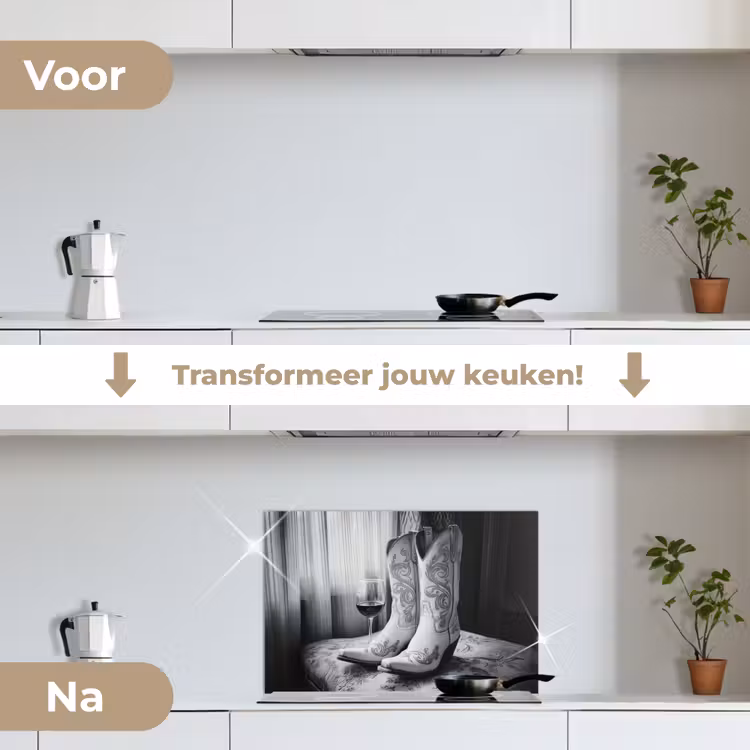 Spatscherm keuken - Wijn - Cowboylaarzen - Raamlicht - Wit — 3