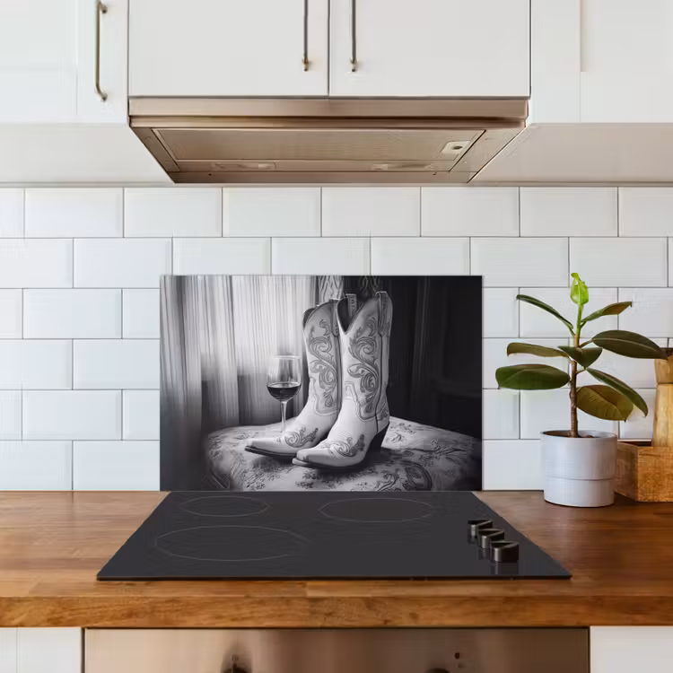Spatscherm keuken - Wijn - Cowboylaarzen - Raamlicht - Wit — 6