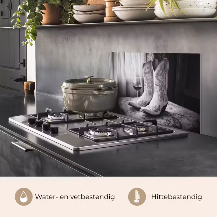 Spatscherm keuken - Wijn - Cowboylaarzen - Raamlicht - Wit — 7