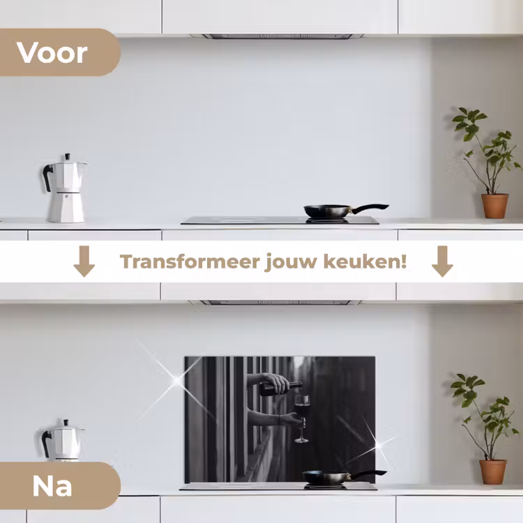 Spatscherm keuken - Wijnfles - Glas - Handen - Raam — 3
