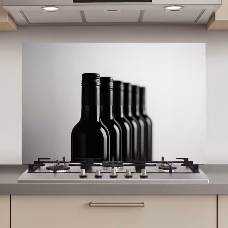Spatscherm keuken - Wijnflessen - Zwart - Minimalistisch — 1