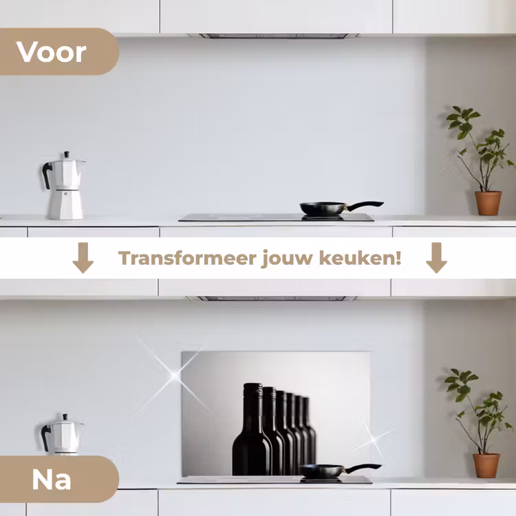 Spatscherm keuken - Wijnflessen - Zwart - Minimalistisch — 3