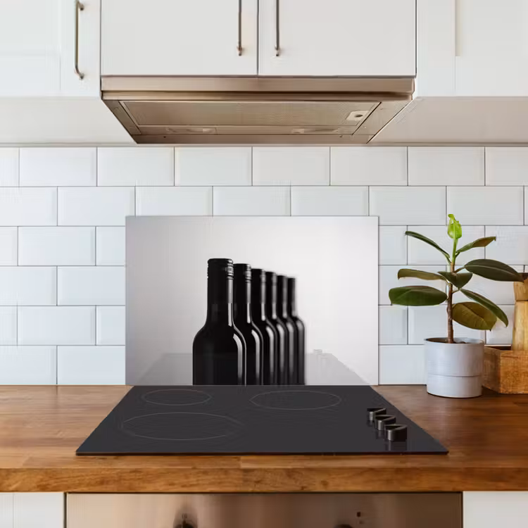 Spatscherm keuken - Wijnflessen - Zwart - Minimalistisch — 6