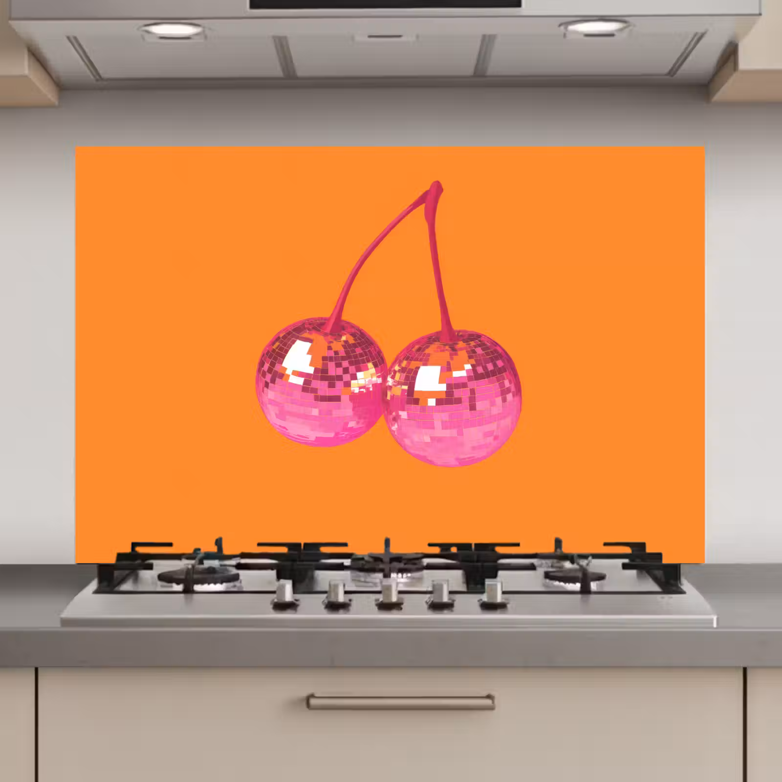 Spatscherm keuken - Discoballen - Kers - Spiegels - Roze — 1