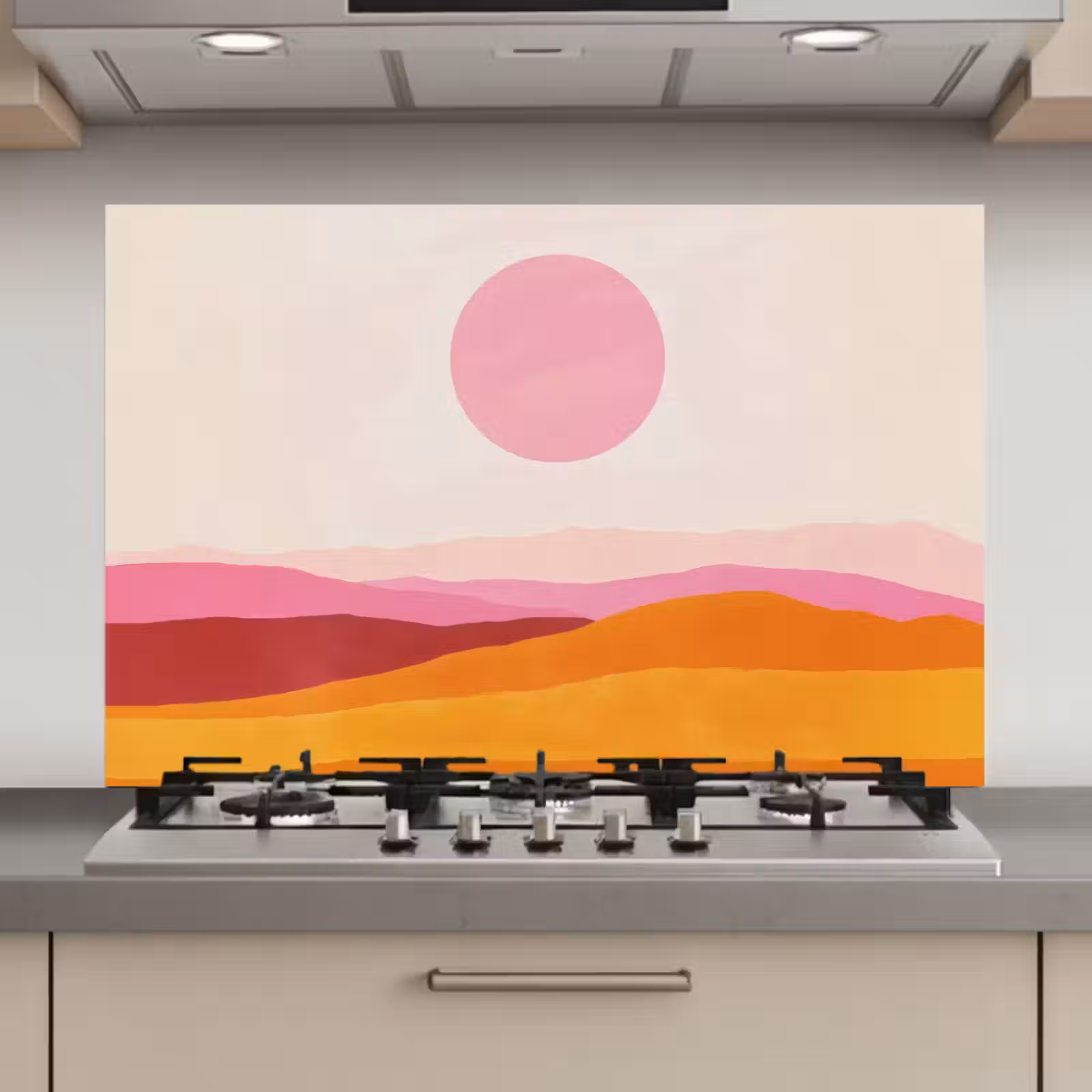 Spatscherm keuken - Heuvels - Oranje - Zon - Abstract — 1