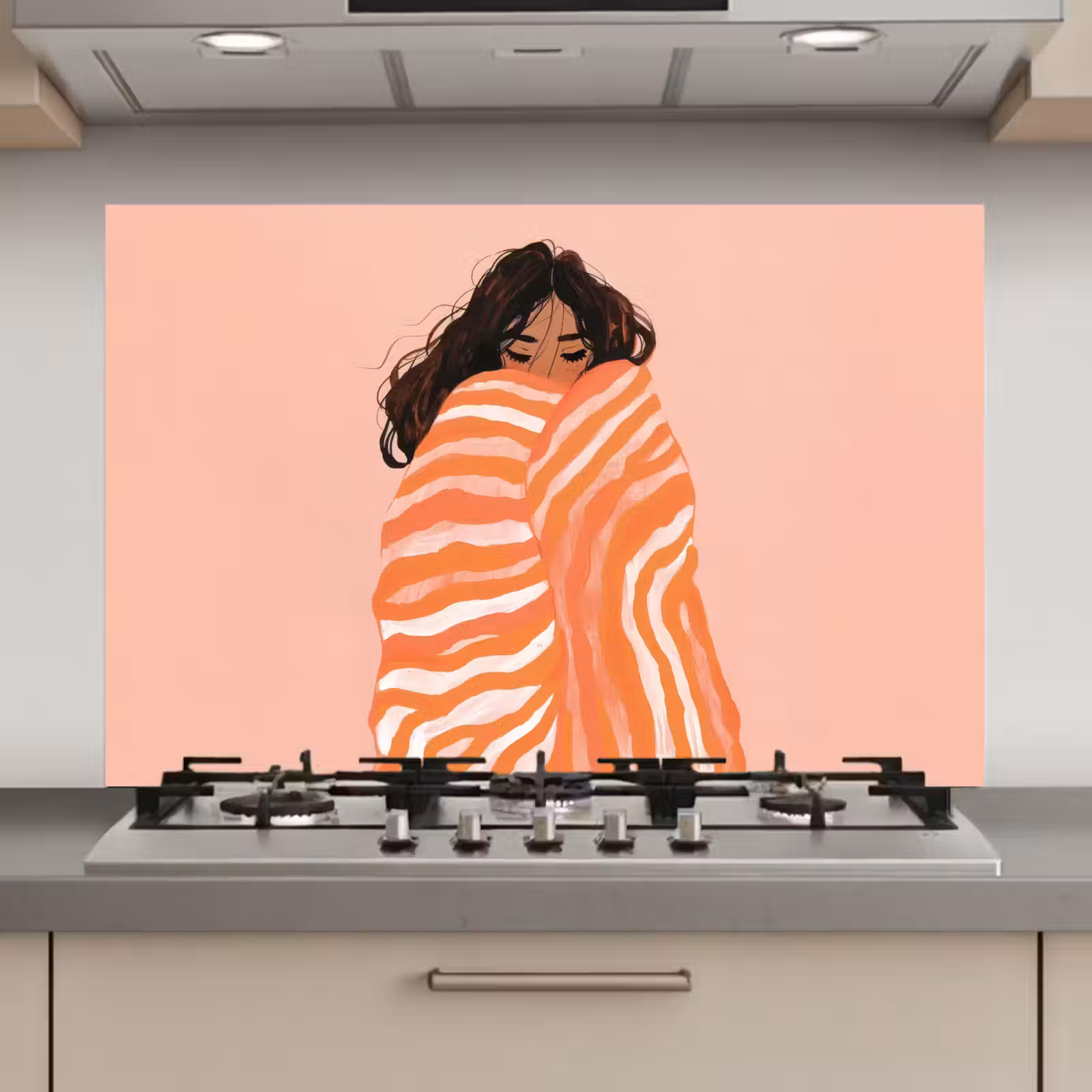 Spatscherm keuken - Meisje - Deken - Gestreept - Oranje — 1