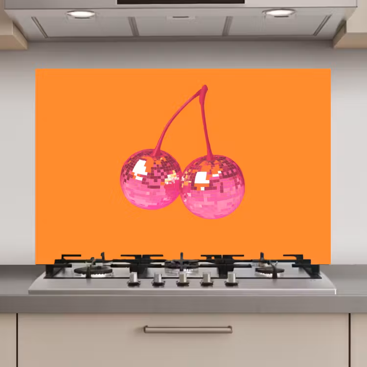 Spatscherm keuken - Discoballen - Kers - Spiegels - Roze — 1