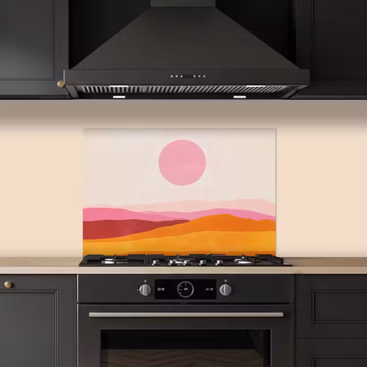 Spatscherm keuken - Heuvels - Oranje - Zon - Abstract — 2