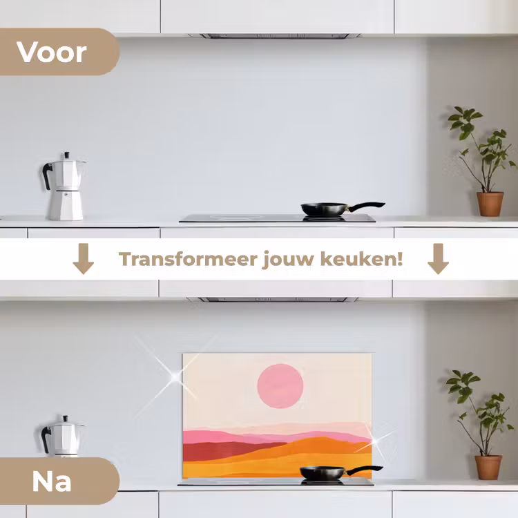 Spatscherm keuken - Heuvels - Oranje - Zon - Abstract — 3