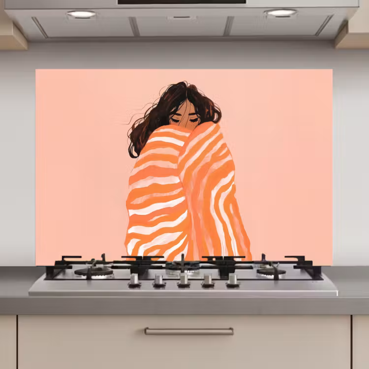 Spatscherm keuken - Meisje - Deken - Gestreept - Oranje — 1